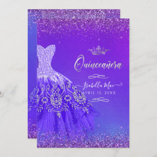 Invitación Quinceanera Ultra Violet Ombre Purpurina Gown
