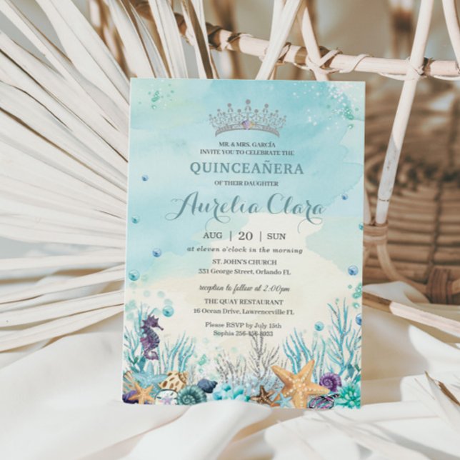 Invitación Quinceañera Under Sea Beach concha corales (Subido por el creador)