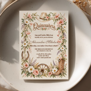 Invitación Quinceañera vaquera de flor silvestre rosa
