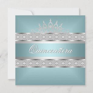 Invitación Quinceañera Verde Azul Plateado Joya Cumpleaños 15