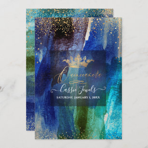 Invitación Quinceanera Verde azulada Marina Blue Watercolor P