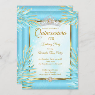 Invitación Quinceanera Verde azulada Tiara Foto Fiesta de cum