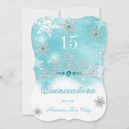 Invitación Quinceanera Verde azulado Blue Pearl Snowflake 15 