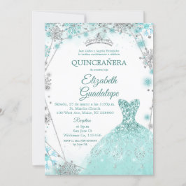 Invitación Quinceanera verde de invierno de plata Verde azula