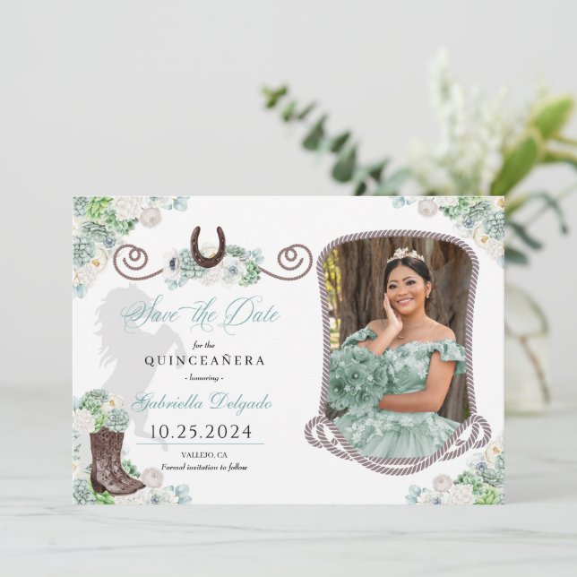 Invitación Quinceañera Verde De La Moneda Occidental Salva La (Anverso de pie)