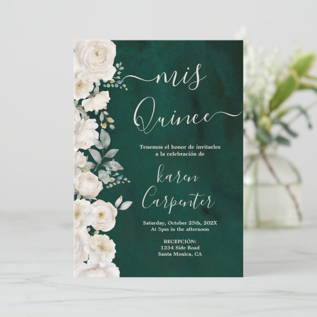 Invitación Quinceanera verde esmeralda (Anverso de pie)