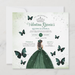 Invitación Quinceañera verde esmeralda 15 flores de anos plat