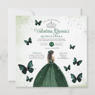 Invitación Quinceañera verde esmeralda 15 flores de anos plat