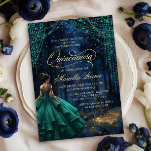 Invitación Quinceañera verde esmeralda de bosque encantado