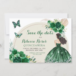 Invitación Quinceañera verde esmeralda del Boho salva la fech