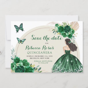Invitación Quinceañera verde esmeralda del Boho salva la fech