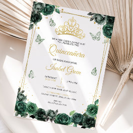 Invitación Quinceañera Verde Esmeralda Dorado