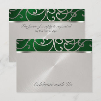 Invitación Quinceañera Verde Esmeralda Plata Filigrana Ondas