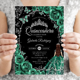Invitación Quinceañera Verde Esmeralda Plata Negro