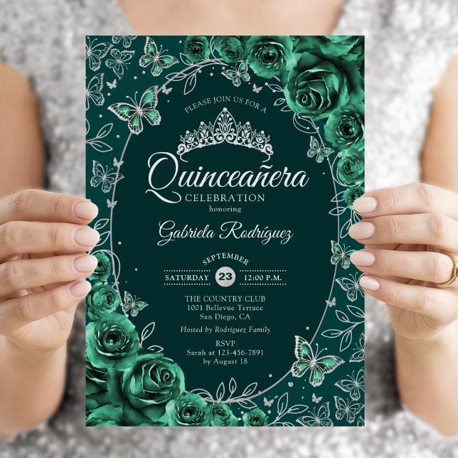 Invitación Quinceañera Verde Esmeralda Plateada (Subido por el creador)