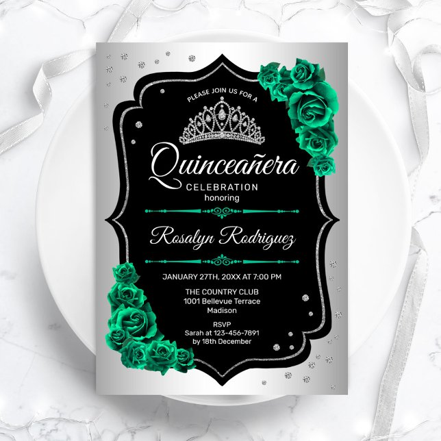 Invitación Quinceanera verde negro plateado (Subido por el creador)
