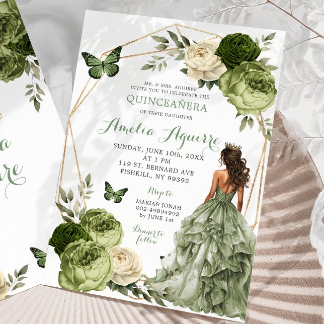 Invitación Quinceañera verde salchicha de la princesa mexican (Subido por el creador)