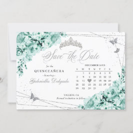 Invitación Quinceañera verde y plateado de la menta salva la 