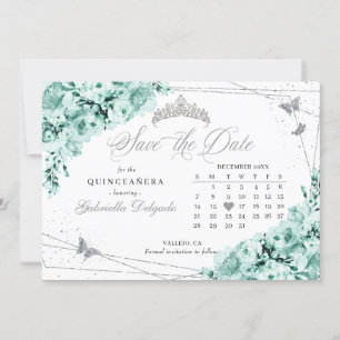Invitación Quinceañera verde y plateado de la menta salva la 