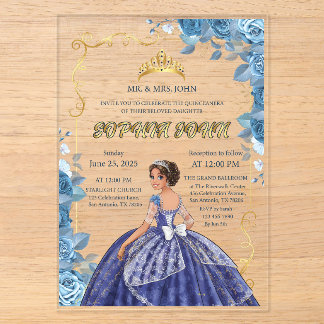 Invitación Quinceañera Vestido Azul Esmeralda Acrí
