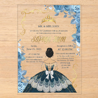 Invitación Quinceañera Vestido Azul Esmeralda Acrí