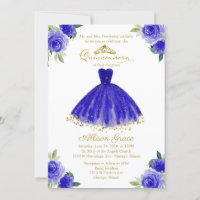 Invitación Quinceañera Vestido Azul Real Bilingüe