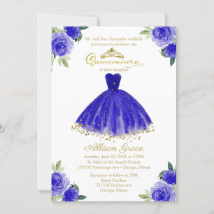 Invitación Quinceañera Vestido Azul Real Bilingüe
