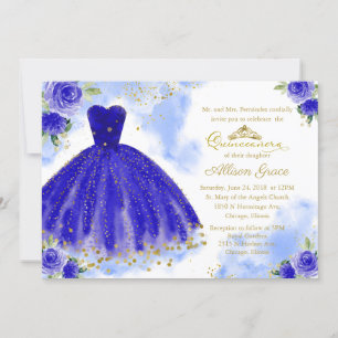 Invitación Quinceañera Vestido Azul Real Bilingüe
