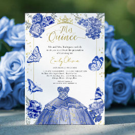 Invitación Quinceanera Vestido Azul Real Floral