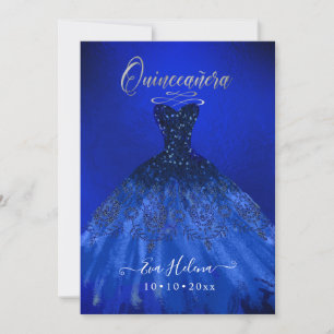 Invitación Quinceañera, vestido brillante, azul eléctrico
