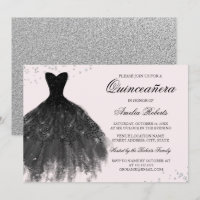 Invitación Quinceañera Vestido Brillante Rosa Negr