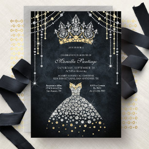 Invitación Quinceañera Vestido Corona Princesa Tia