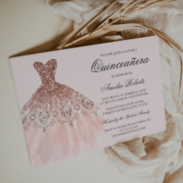 Invitación Quinceañera Vestido de Brillo Rosa Dora