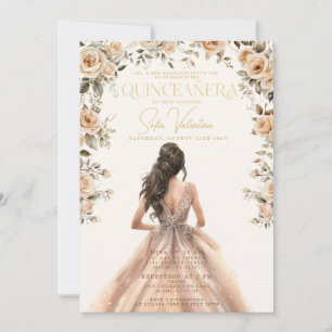 Invitación Quinceañera Vestido de Champagne Dorado Princesa M