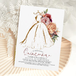 Invitación Quinceañera Vestido de Oro Floral 15º cumpleaños