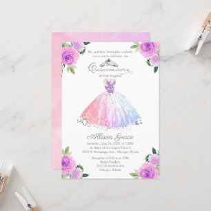 Invitación Quinceañera Vestido Floral Colorido Pla