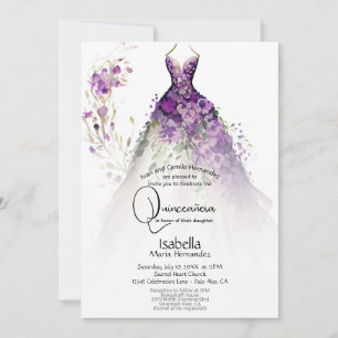 Invitación Quinceañera   Vestido morado floral