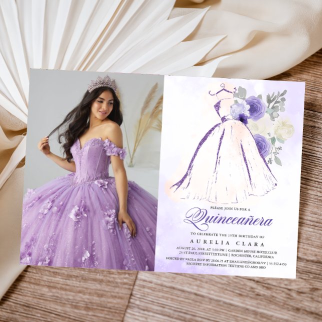 Invitación Quinceañera Vestido Purple Floral 15 cumpleaños (Subido por el creador)