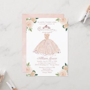 Invitación Quinceañera Vestido Rosa Dorado Rosa Ru