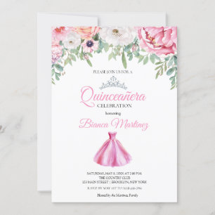 Invitación Quinceanera Vestido Rosa Mis Quince