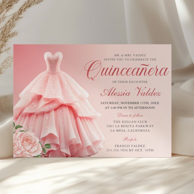 Invitación Quinceanera Vestido Rosa Plata Flora (Subido por el creador)