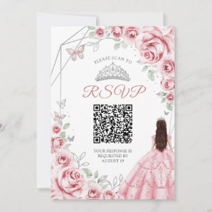 Invitación Quinceanera Vestido rosa Plata Floral RSVP Código 