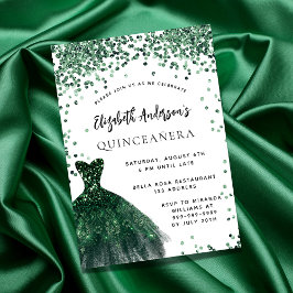 Invitación Quinceanera vestido verde esmeralda blanco