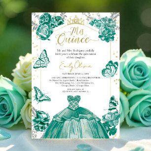 Invitación Quinceanera Vestido verde esmeralda Flo