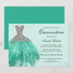 Invitación Quinceañera Vestido Verde Jade Brillant