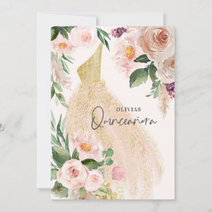 Invitación Quinceañera Vestimenta floral rosa cumpleaños