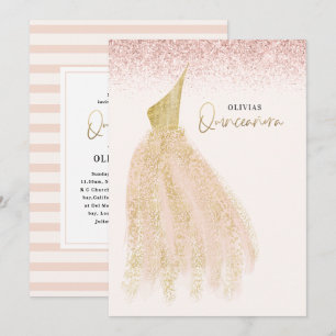 Invitación Quinceañera Vestimenta purpurina rosa
