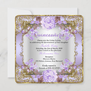Invitación Quinceanera Vintage Country Floral Lavanda Purple