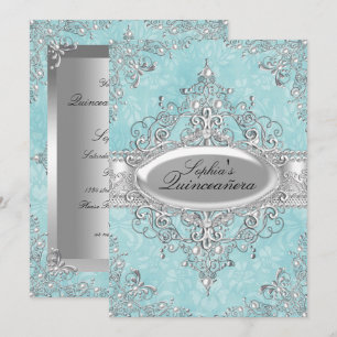 Invitación Quinceañera Vintage Glamour Turquesa y Perla de Pl