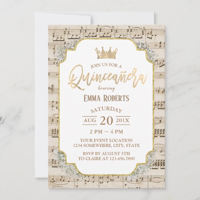 Invitación Quinceanera Vintage Music 15 años (Anverso)